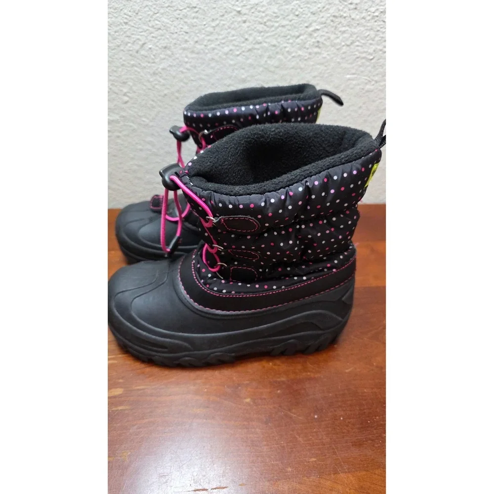 Western Chief Snowden Dot Snow Boots Girls Size 2 Black Pink Polka Dot Winter